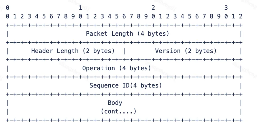 协议格式:基于websocket之上的应用层协议,所有字段 大端 对齐